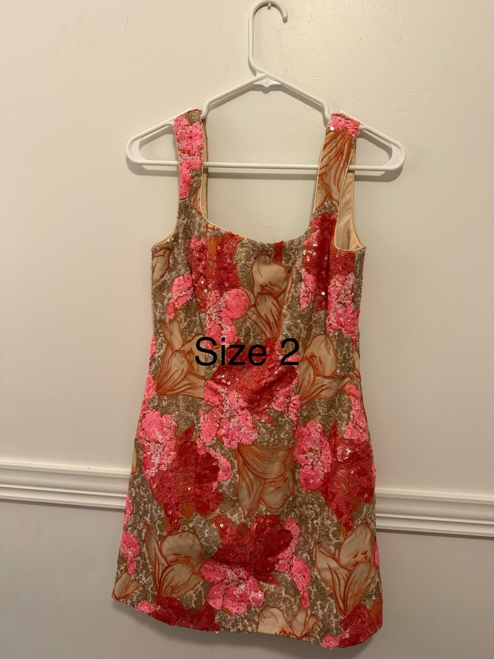Girls Floral Sequin Dress in Pink and Gold - Size 2
